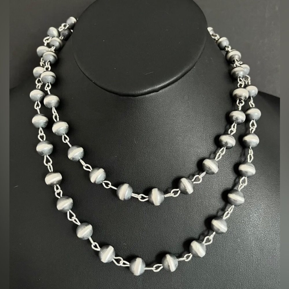 Sterling Silver 10mm Pearls Rosary Bead Necklace. 24 Inch.